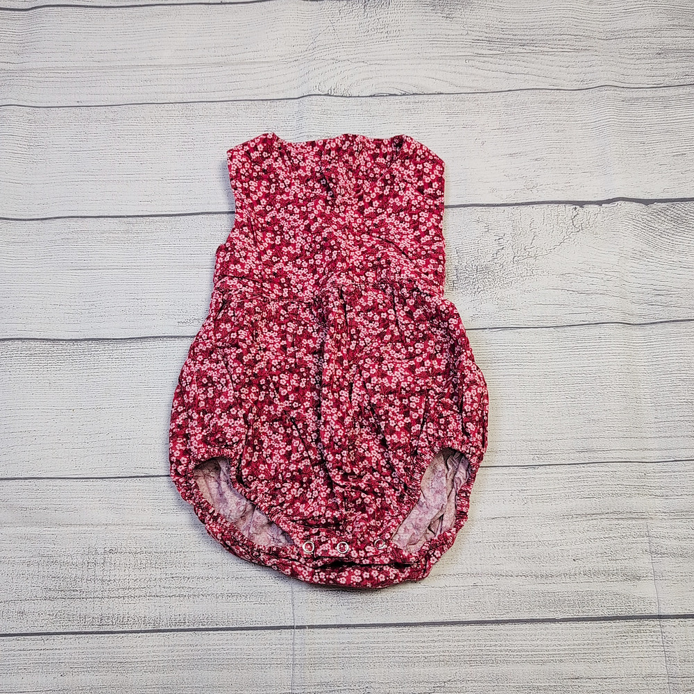 1/2Y Olivier Red Floral Corduroy Bubble Romper